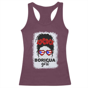 Boricua Girl Racerback Tank Top Messy Bun Puerto Rican Flag Hibiscus Flower TS10 Maroon Print Your Wear