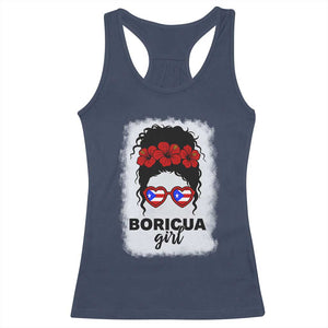 Boricua Girl Racerback Tank Top Messy Bun Puerto Rican Flag Hibiscus Flower TS10 Navy Print Your Wear