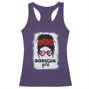 Boricua Girl Racerback Tank Top Messy Bun Puerto Rican Flag Hibiscus Flower TS10 Purple Print Your Wear