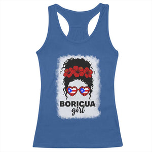 Boricua Girl Racerback Tank Top Messy Bun Puerto Rican Flag Hibiscus Flower TS10 Royal Blue Print Your Wear