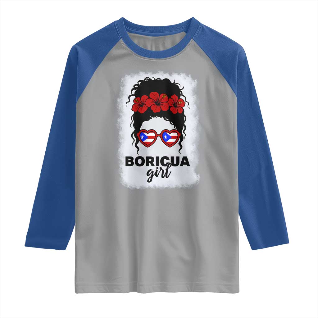 Boricua Girl Raglan Shirt Messy Bun Puerto Rican Flag Hibiscus Flower TS10 Sport Gray Royal Print Your Wear