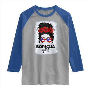 Boricua Girl Raglan Shirt Messy Bun Puerto Rican Flag Hibiscus Flower TS10 Sport Gray Royal Print Your Wear