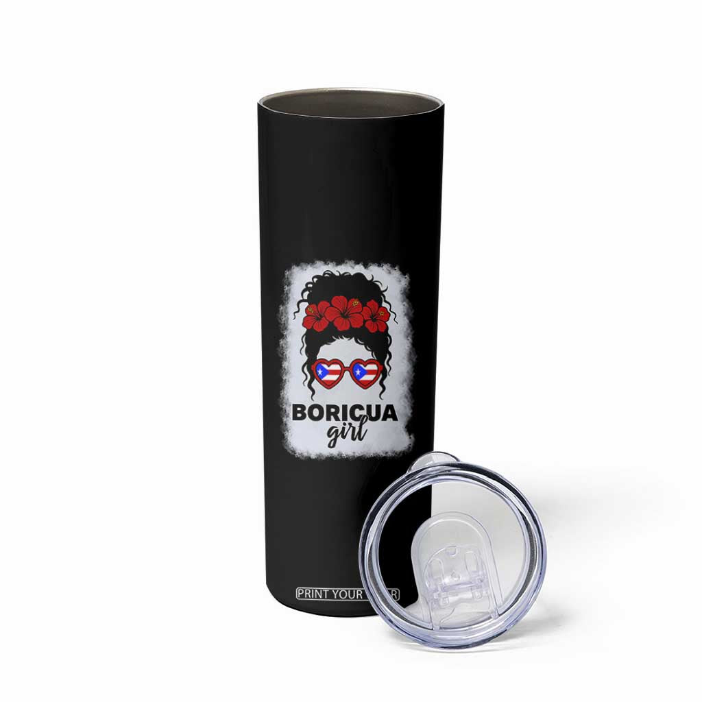 Boricua Girl Skinny Tumbler Messy Bun Puerto Rican Flag Hibiscus Flower TS10 Print Your Wear