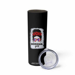 Boricua Girl Skinny Tumbler Messy Bun Puerto Rican Flag Hibiscus Flower TS10 Print Your Wear