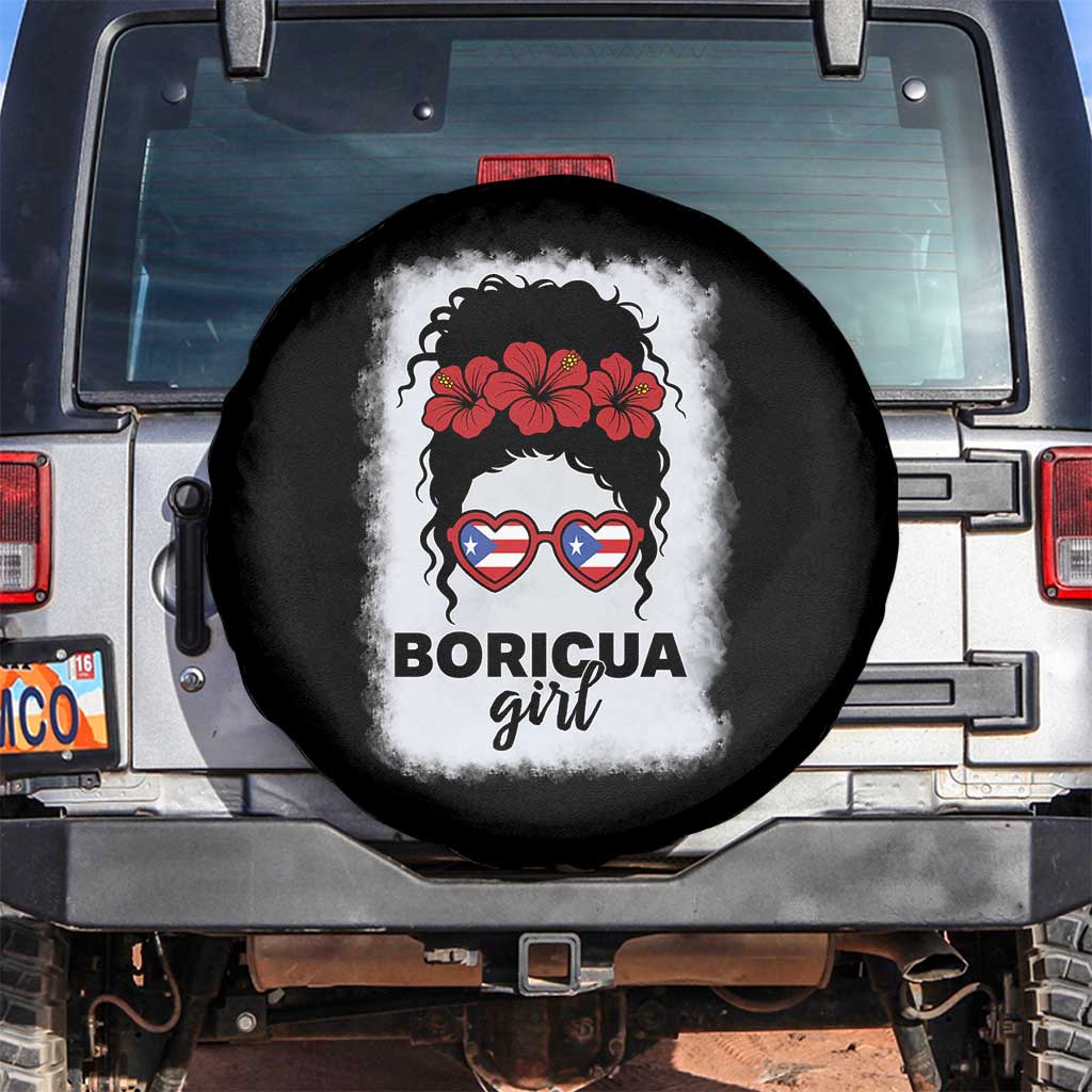 Boricua Girl Spare Tire Cover Messy Bun Puerto Rican Flag Hibiscus Flower TS10 No hole Black Print Your Wear