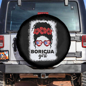 Boricua Girl Spare Tire Cover Messy Bun Puerto Rican Flag Hibiscus Flower TS10 No hole Black Print Your Wear