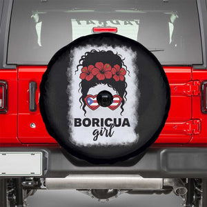 Boricua Girl Spare Tire Cover Messy Bun Puerto Rican Flag Hibiscus Flower TS10 Black Print Your Wear