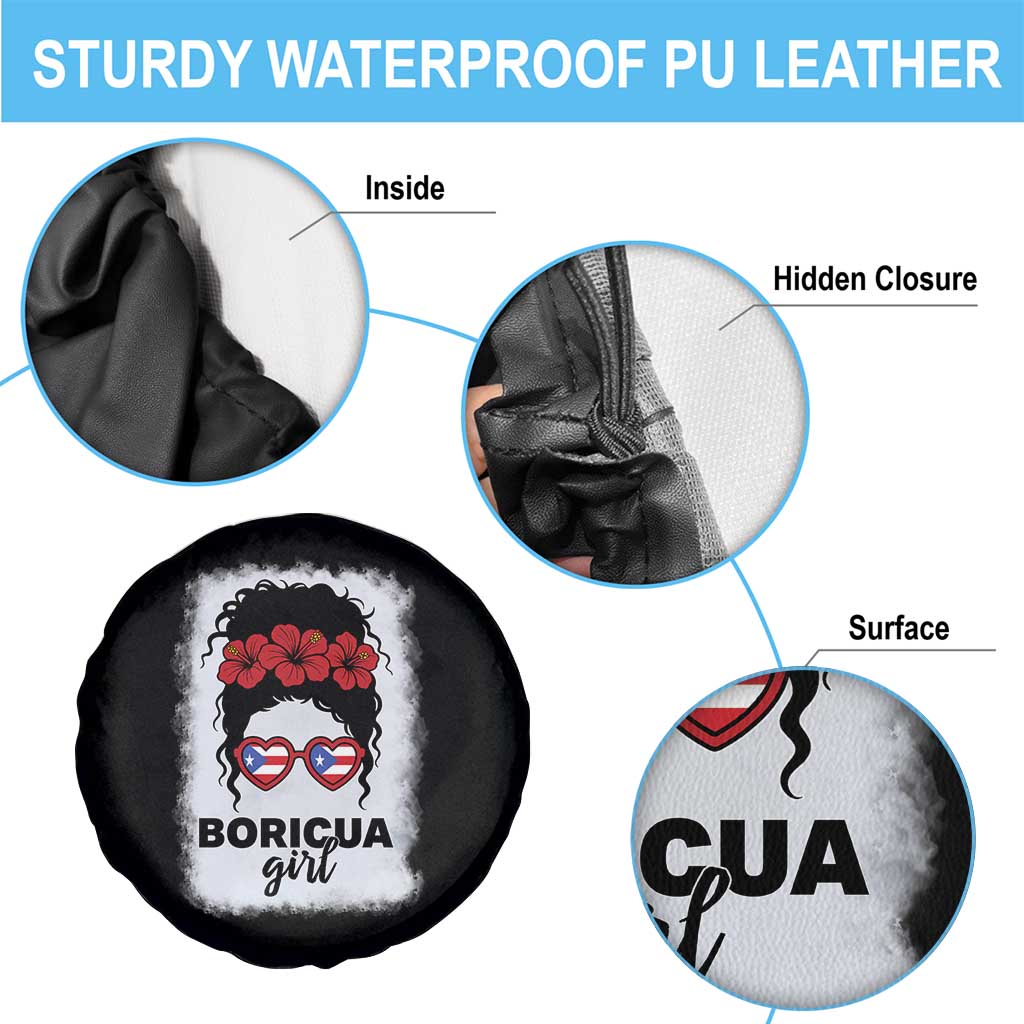 Boricua Girl Spare Tire Cover Messy Bun Puerto Rican Flag Hibiscus Flower TS10 Print Your Wear