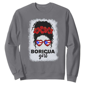 Boricua Girl Sweatshirt Messy Bun Puerto Rican Flag Hibiscus Flower TS10 Charcoal Print Your Wear