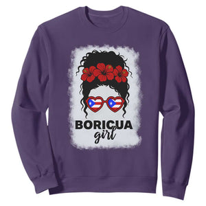 Boricua Girl Sweatshirt Messy Bun Puerto Rican Flag Hibiscus Flower TS10 Purple Print Your Wear