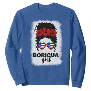 Boricua Girl Sweatshirt Messy Bun Puerto Rican Flag Hibiscus Flower TS10 Royal Blue Print Your Wear