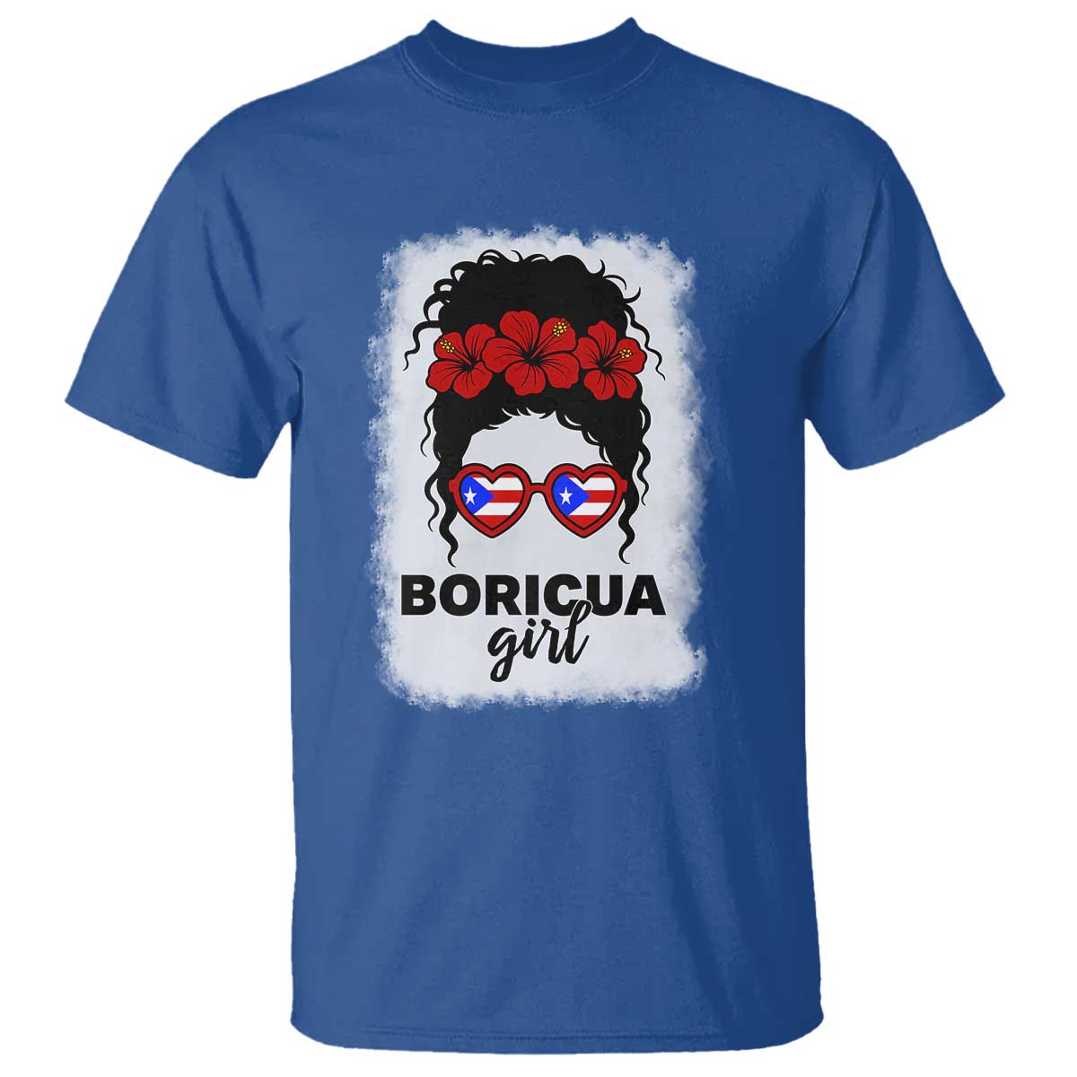 Boricua Girl T Shirt Messy Bun Puerto Rican Flag Hibiscus Flower TS10 Royal Blue Print Your Wear