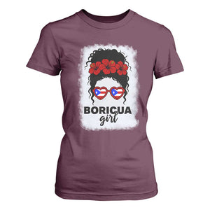 Boricua Girl T Shirt For Women Messy Bun Puerto Rican Flag Hibiscus Flower TS10 Maroon Print Your Wear