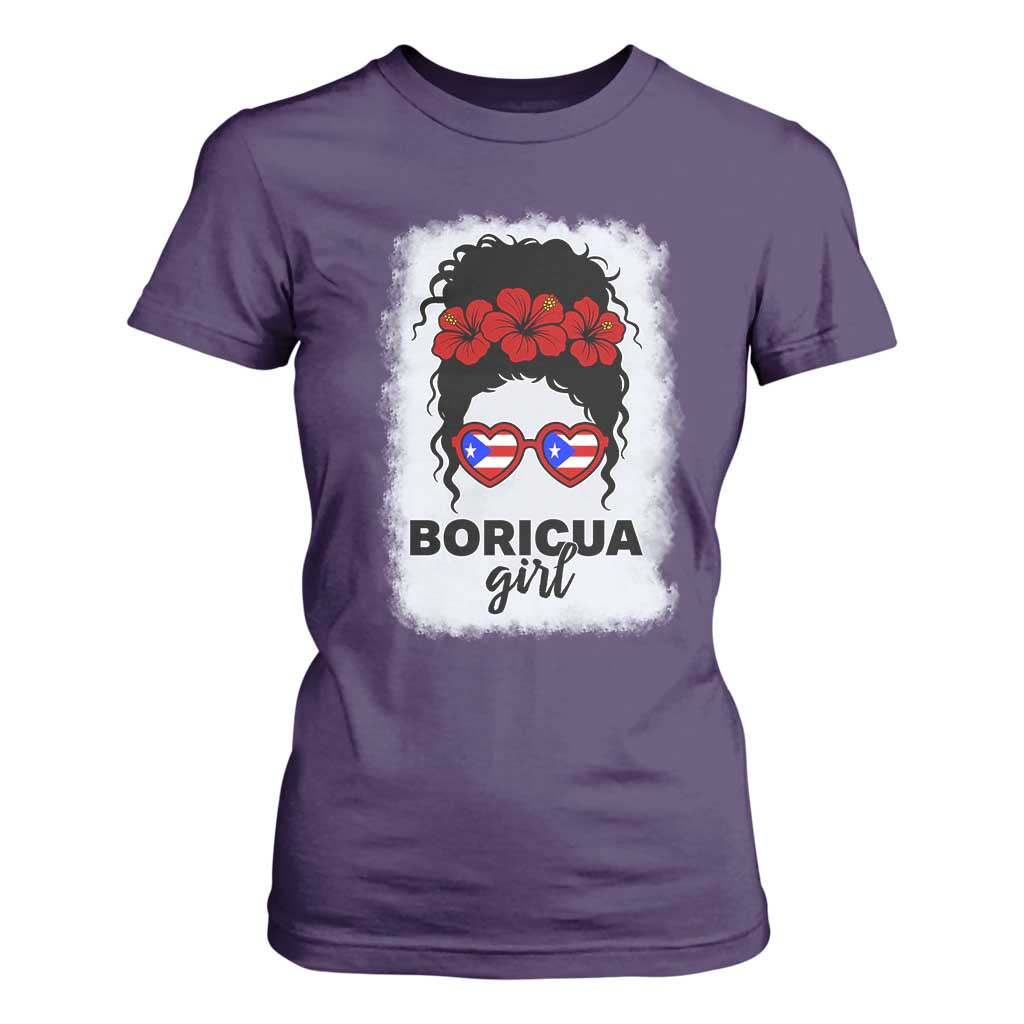 Boricua Girl T Shirt For Women Messy Bun Puerto Rican Flag Hibiscus Flower TS10 Purple Print Your Wear