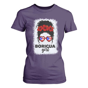 Boricua Girl T Shirt For Women Messy Bun Puerto Rican Flag Hibiscus Flower TS10 Purple Print Your Wear