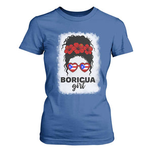 Boricua Girl T Shirt For Women Messy Bun Puerto Rican Flag Hibiscus Flower TS10 Royal Blue Print Your Wear