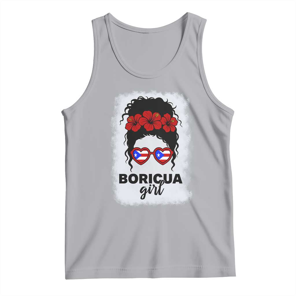 Boricua Girl Tank Top Messy Bun Puerto Rican Flag Hibiscus Flower TS10 Athletic Heather Print Your Wear