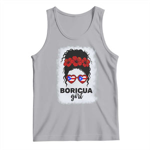 Boricua Girl Tank Top Messy Bun Puerto Rican Flag Hibiscus Flower TS10 Athletic Heather Print Your Wear