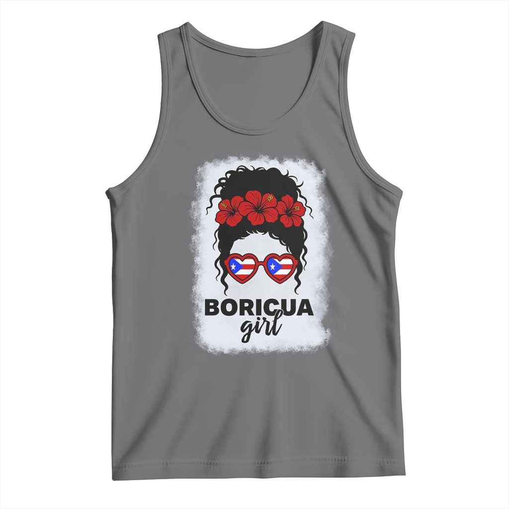 Boricua Girl Tank Top Messy Bun Puerto Rican Flag Hibiscus Flower TS10 Black Heather Print Your Wear