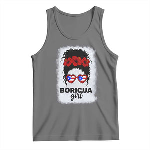 Boricua Girl Tank Top Messy Bun Puerto Rican Flag Hibiscus Flower TS10 Black Heather Print Your Wear