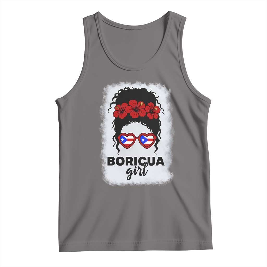 Boricua Girl Tank Top Messy Bun Puerto Rican Flag Hibiscus Flower TS10 Deep Heather Print Your Wear