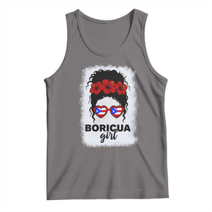 Boricua Girl Tank Top Messy Bun Puerto Rican Flag Hibiscus Flower TS10 Deep Heather Print Your Wear