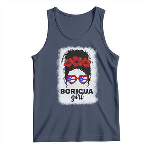 Boricua Girl Tank Top Messy Bun Puerto Rican Flag Hibiscus Flower TS10 Navy Print Your Wear