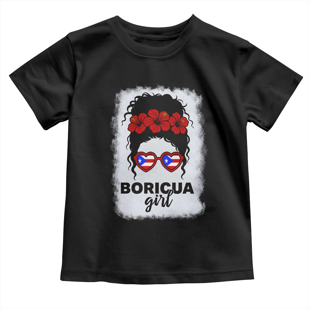 Boricua Girl Toddler T Shirt Messy Bun Puerto Rican Flag Hibiscus Flower TS10 Black Print Your Wear