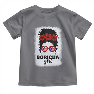 Boricua Girl Toddler T Shirt Messy Bun Puerto Rican Flag Hibiscus Flower TS10 Charcoal Print Your Wear