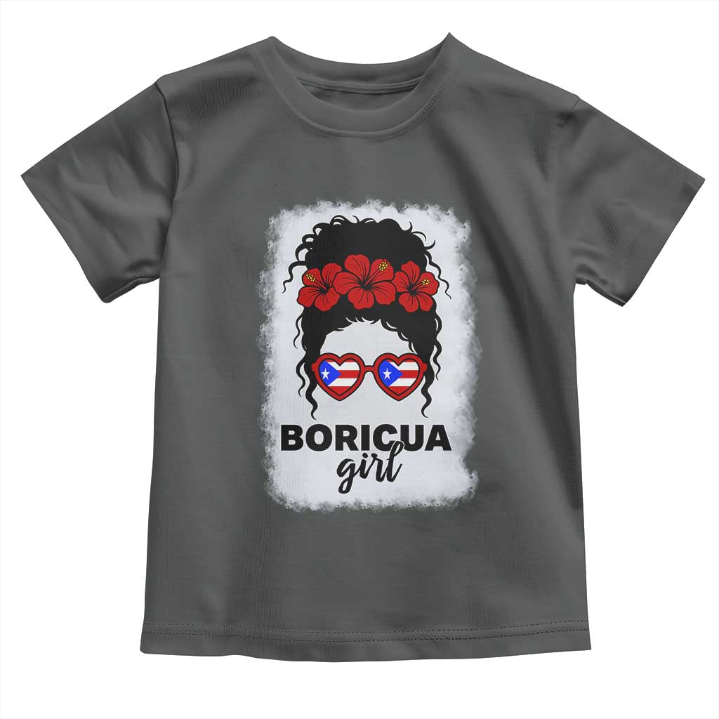 Boricua Girl Toddler T Shirt Messy Bun Puerto Rican Flag Hibiscus Flower TS10 Dark Heather Print Your Wear