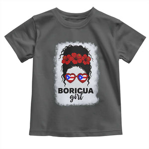 Boricua Girl Toddler T Shirt Messy Bun Puerto Rican Flag Hibiscus Flower TS10 Dark Heather Print Your Wear