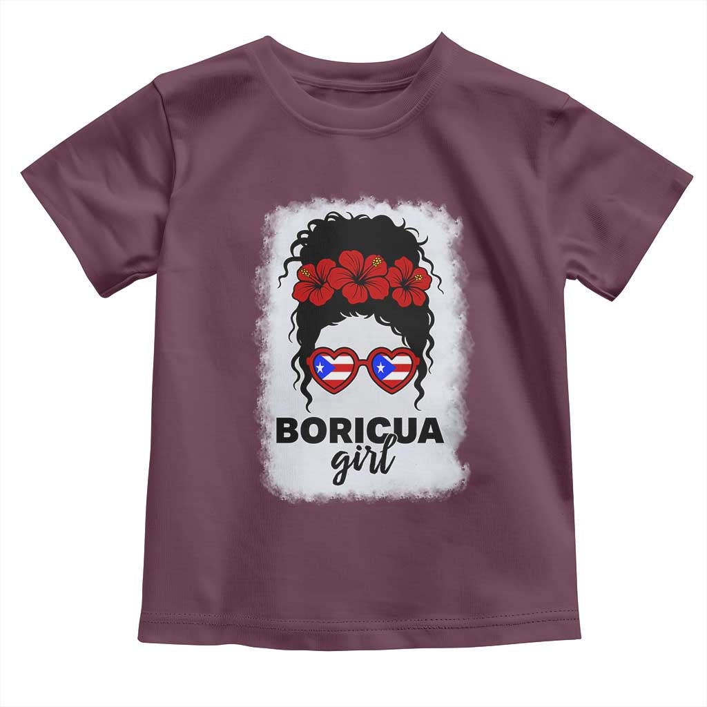 Boricua Girl Toddler T Shirt Messy Bun Puerto Rican Flag Hibiscus Flower TS10 Maroon Print Your Wear