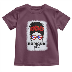 Boricua Girl Toddler T Shirt Messy Bun Puerto Rican Flag Hibiscus Flower TS10 Maroon Print Your Wear