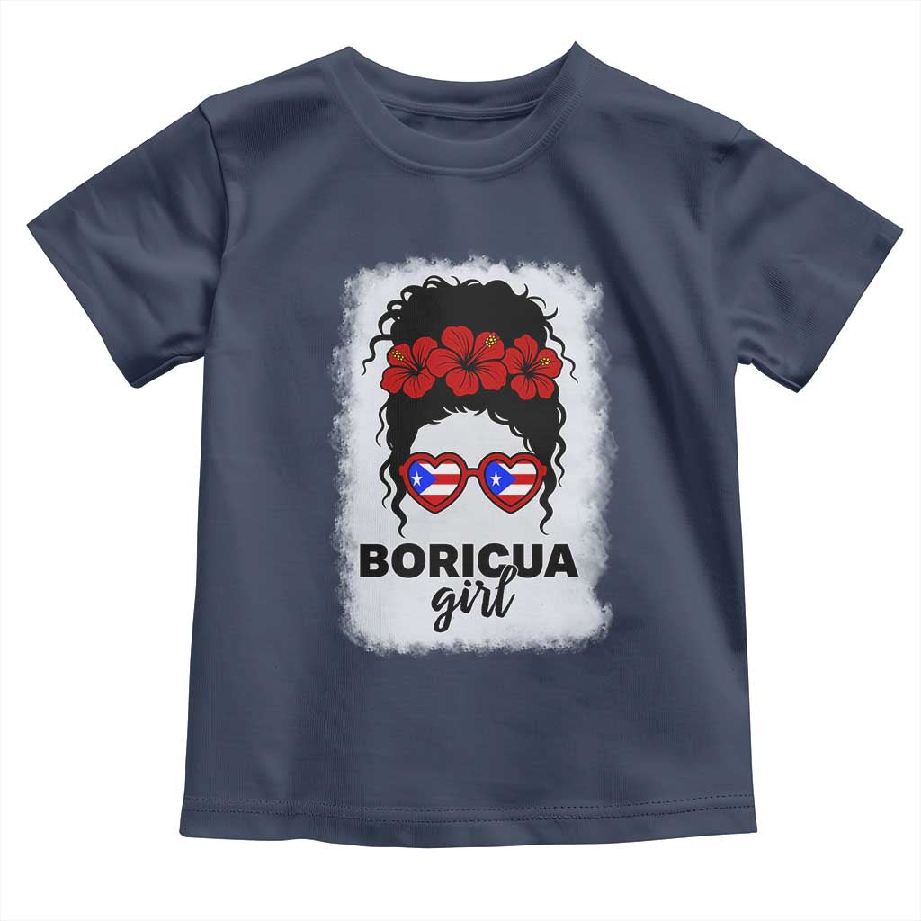 Boricua Girl Toddler T Shirt Messy Bun Puerto Rican Flag Hibiscus Flower TS10 Navy Print Your Wear