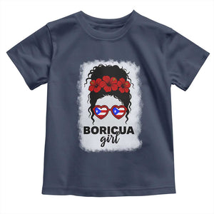 Boricua Girl Toddler T Shirt Messy Bun Puerto Rican Flag Hibiscus Flower TS10 Navy Print Your Wear