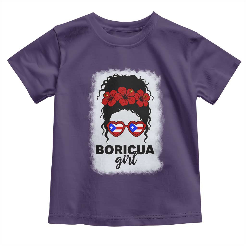 Boricua Girl Toddler T Shirt Messy Bun Puerto Rican Flag Hibiscus Flower TS10 Purple Print Your Wear
