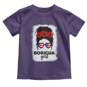 Boricua Girl Toddler T Shirt Messy Bun Puerto Rican Flag Hibiscus Flower TS10 Purple Print Your Wear
