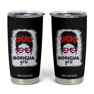 Boricua Girl Tumbler Cup Messy Bun Puerto Rican Flag Hibiscus Flower TS10 Black Print Your Wear