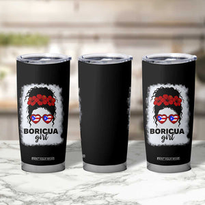 Boricua Girl Tumbler Cup Messy Bun Puerto Rican Flag Hibiscus Flower TS10 Print Your Wear