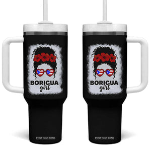 Boricua Girl Tumbler With Handle Messy Bun Puerto Rican Flag Hibiscus Flower TS10 One Size: 40 oz Black Print Your Wear