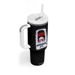 Boricua Girl Tumbler With Handle Messy Bun Puerto Rican Flag Hibiscus Flower TS10 Print Your Wear
