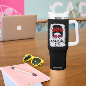Boricua Girl Tumbler With Handle Messy Bun Puerto Rican Flag Hibiscus Flower TS10 Print Your Wear