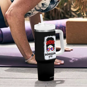 Boricua Girl Tumbler With Handle Messy Bun Puerto Rican Flag Hibiscus Flower TS10 Print Your Wear