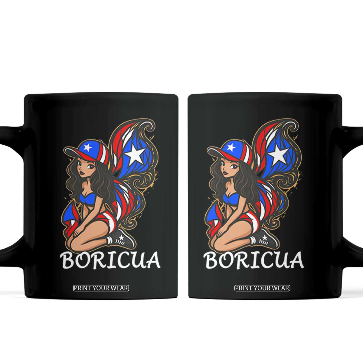 Puerto Rico Pin Up Girl Coffee Mug Taino Boricua Puerto Rican Flag TS10 Black Print Your Wear