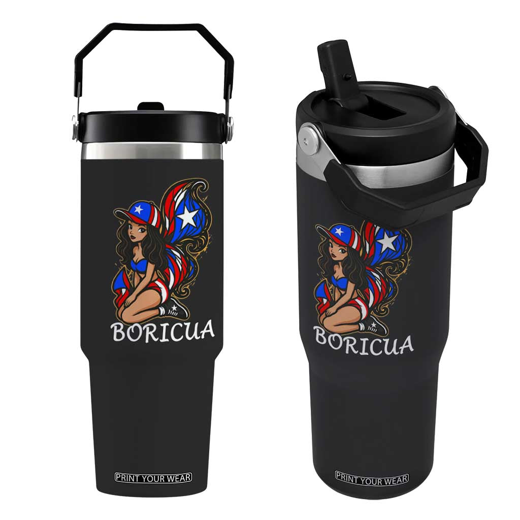 Puerto Rico Pin Up Girl Flip Straw Tumbler Taino Boricua Puerto Rican Flag TS10 One Size: 30 oz Black Print Your Wear