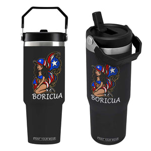 Puerto Rico Pin Up Girl Flip Straw Tumbler Taino Boricua Puerto Rican Flag TS10 One Size: 30 oz Black Print Your Wear