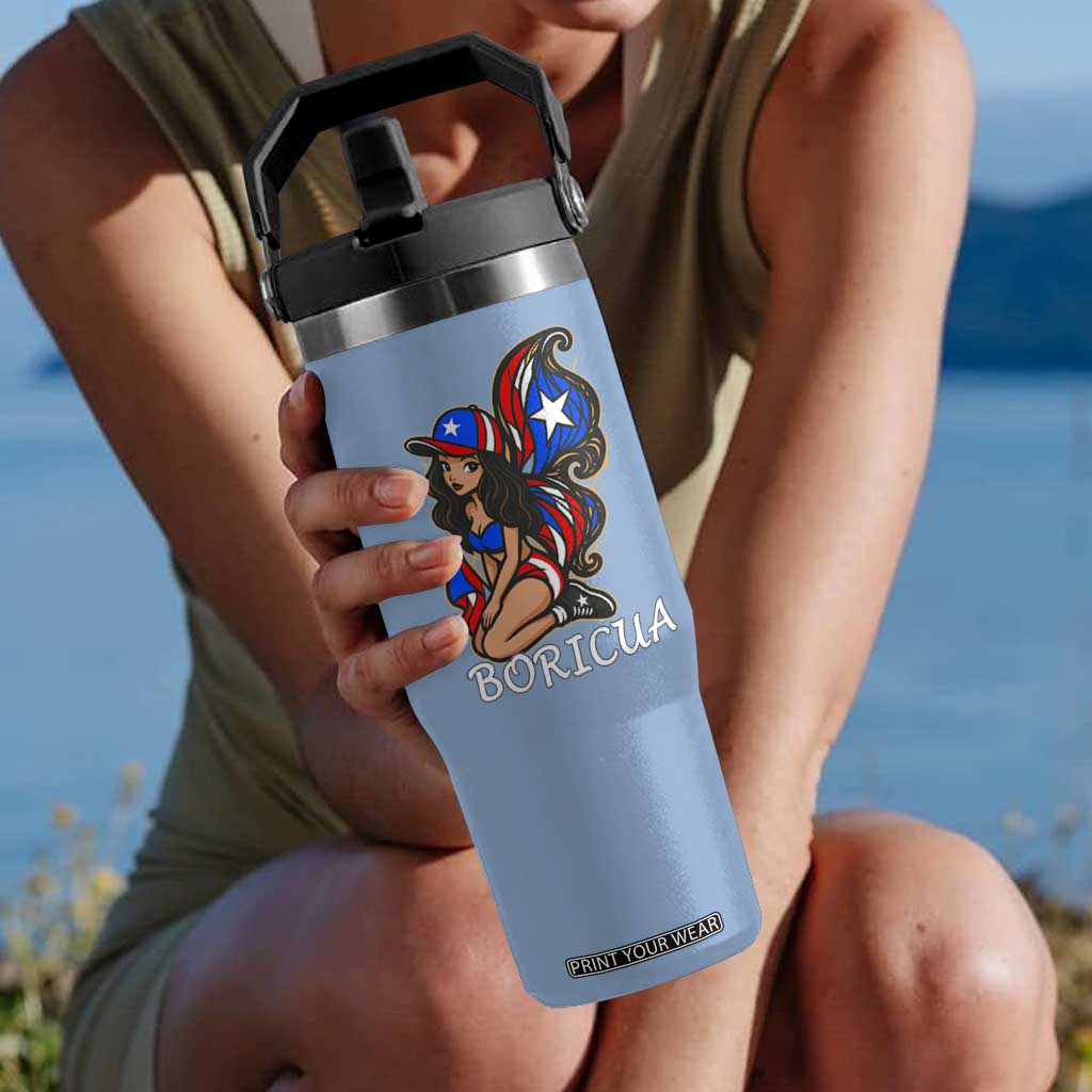 Puerto Rico Pin Up Girl Flip Straw Tumbler Taino Boricua Puerto Rican Flag TS10 One Size: 30 oz Light Blue Print Your Wear