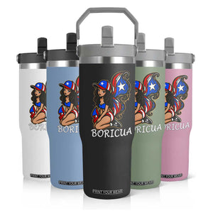 Puerto Rico Pin Up Girl Flip Straw Tumbler Taino Boricua Puerto Rican Flag TS10 Print Your Wear