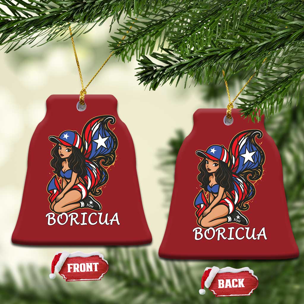 Puerto Rico Pin Up Girl Christmas Ornament Taino Boricua Puerto Rican Flag TS10 Bell Flake Red Print Your Wear