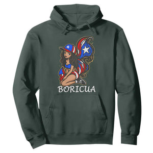 Puerto Rico Pin Up Girl Hoodie Taino Boricua Puerto Rican Flag TS10 Dark Forest Green Print Your Wear